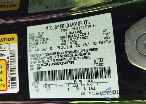 2022 Ford Bronco Sport Badlands z USA, uszkodzony, nr VIN 3FMCR9D90NRD49789